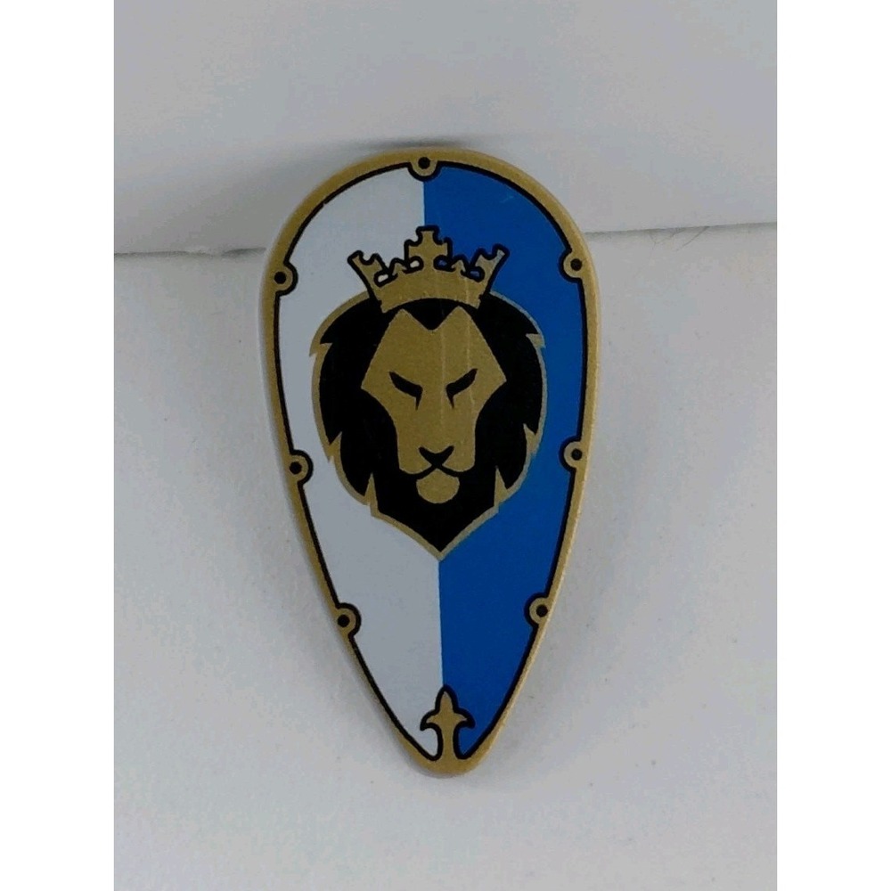 Lego Shield Ovoid with Black & Gold Lion Head with Crown On Blue & White‎